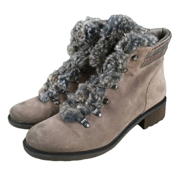 Sam Edelman Boots Women 8 Gray Suede Ankle Faux Fur Wool Trim Suede Leather - Picture 1 of 8